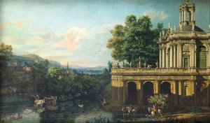 Architectural Caprice with a Palace by Bernardo Bellotto Oil Painting
