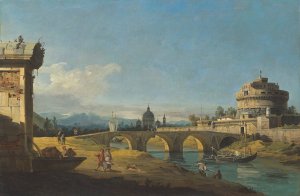Capriccio with Roman monuments, including the Castel Sant'Angelo and Saint Peter's by Bernardo Bellotto Oil Painting