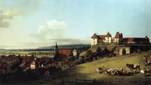 Fortress of Sonnenstein above Pirna by Bernardo Bellotto - Oil Painting Reproduction