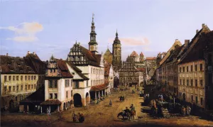 The Marketplace at Pirna by Bernardo Bellotto Oil Painting