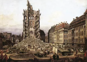 The Ruins of the Old Kreuzkirche in Dresden by Bernardo Bellotto - Oil Painting Reproduction