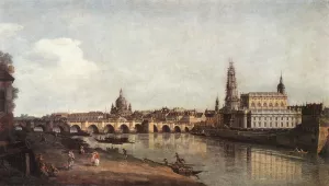 View of Dresden from the Right Bank of the Elbe with the Augustus Bridge by Bernardo Bellotto Oil Painting