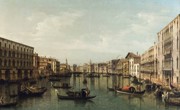 View of Grand Canal with the Palazzi Foscari and Moro Lin by Bernardo Bellotto - Hand-Painted Oil Painting Reproduction