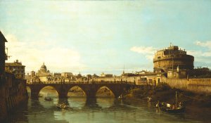 View Of The Tiber In Rome With The Castel Sant'angel by Bernardo Bellotto Oil Painting