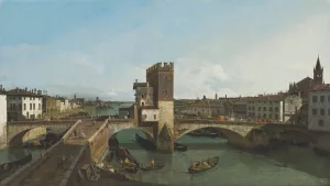 View of Verona with the Ponte delle Navi by Bernardo Bellotto Oil Painting