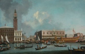 The Bucintoro Returning To The Molo On Ascension Day by Bernardo Canal Oil Painting