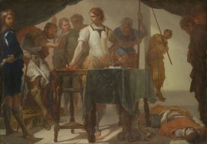 Mucius Scaevola Confronting King Porsenna by Bernardo Cavallino Oil Painting