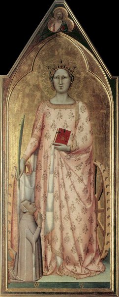 St Catherine of Alexandria with Donor and Christ Blessing by Bernardo Daddi Oil Painting