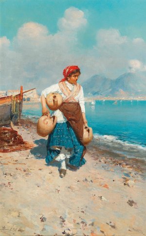 On The Beach At Naples by Bernardo Hay Oil Painting