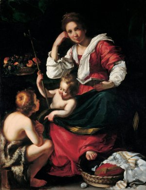 Madonna And Child With Infant Saint John by Bernardo Strozzi Oil Painting