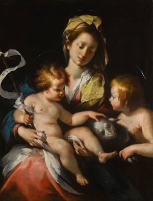 Madonna And Child With The Infant Saint John The Baptist by Bernardo Strozzi Oil Painting