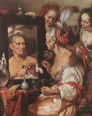 Old Woman at the Mirror by Bernardo Strozzi Oil Painting