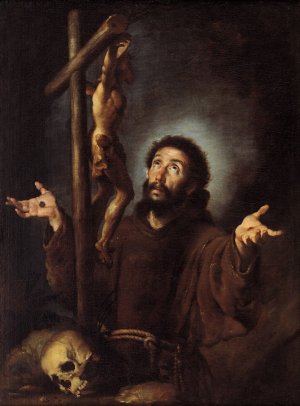 St Francis Of Assisi Adoring The Crucifix by Bernardo Strozzi Oil Painting