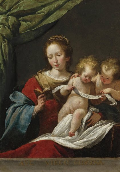 Main Product Photo of The Madonna Reading, With The Christ Child And Infant Saint John The Baptist Painting by Bernardo Strozzi