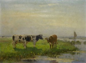 Cows in the Meadow by Bernardus Antonie Van Beek Oil Painting