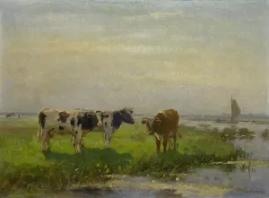Cows in the Meadow by Bernardus Antonie Van Beek Oil Painting