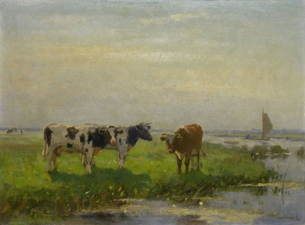 Main Product Photo of Cows in the Meadow  Painting by Bernardus Antonie Van Beek