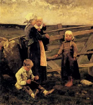 Children With Cherries by Bernardus Johannes Blommers Oil Painting