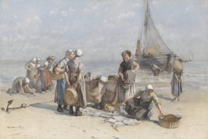 Fishwives on the Beach at Scheveningen by Bernardus Johannes Blommers Oil Painting