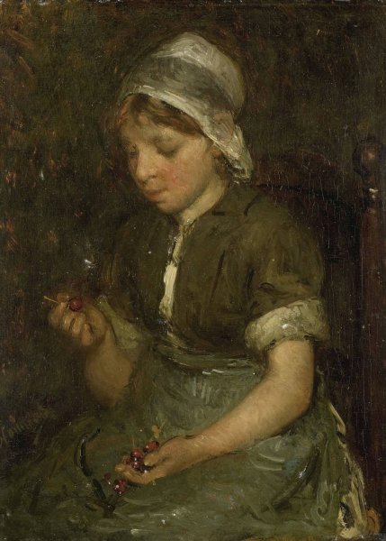 Girl with Cherries  by Bernardus Johannes Blommers - Hand-Painted Oil Painting Reproduction