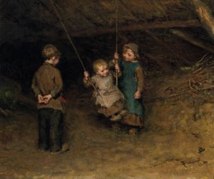 The swing by Bernardus Johannes Blommers Oil Painting