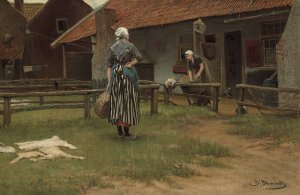Washing day by Bernardus Johannes Blommers Oil Painting