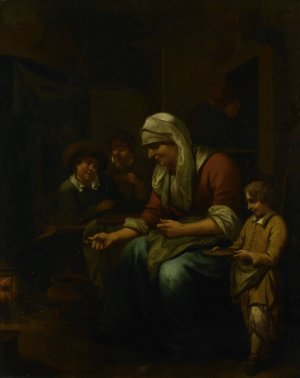 Woman making pancakes by Bernardus Van Schijndel Oil Painting
