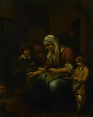 Woman making pancakes by Bernardus Van Schijndel Oil Painting