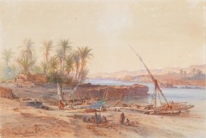 Riverboats On The Nile by Bernhard Fiedler Oil Painting
