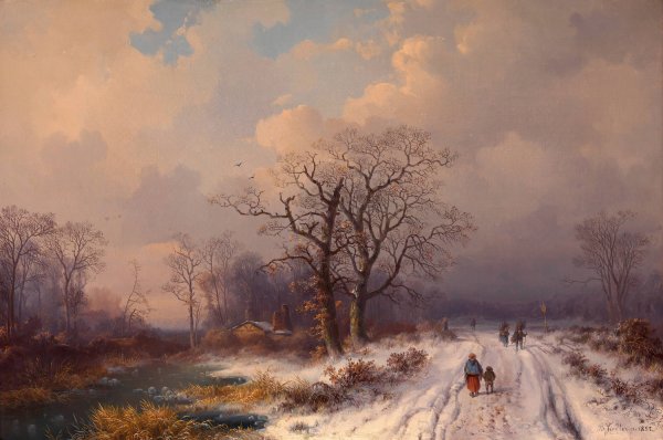 Schneelandschaft  by Bernhard Fiedler - Hand-Painted Oil Painting Reproduction