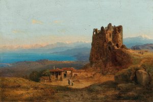View into the Bay of Trieste from S. Servolo by Bernhard Fiedler Oil Painting