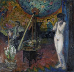 Selvportrett i atelieret by Bernhard Folkestad Oil Painting