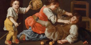 Bickering children by Bernhard Keil Oil Painting