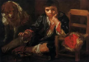 Boy Warming Himself Over Embers by Bernhard Keil Oil Painting