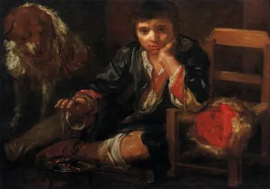Boy Warming Himself Over Embers Oil painting by Bernhard Keil
