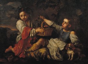 Children with Grapes by Bernhard Keil Oil Painting