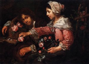 Girl Binding a Wreath of Flowers