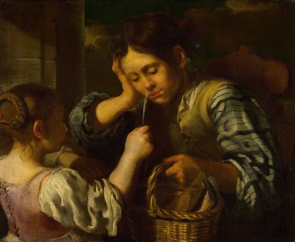 Girl Teasing a Boy  by Bernhard Keil - Hand-Painted Oil Painting Reproduction