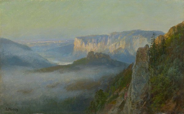 Main Product Photo of Nebel im Elbsandsteingebirge Painting by Bernhard Muhlig