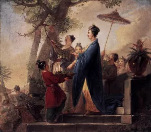 The Empress of China Culling Mulberry Leaves painting by Bernhard Rode