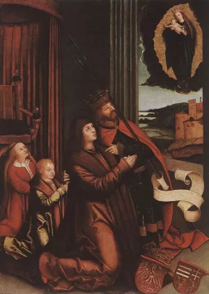 St Ladislas Presents Wladislav II and His Sons to the Virgin by Bernhard Strigel - Oil Painting Reproduction