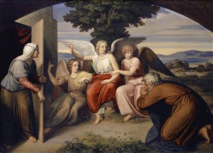 The Angels With Abraham by Bernhard Von Neher Oil Painting