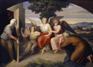 The Angels With Abraham by Bernhard Von Neher Oil Painting