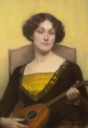 Emilia Floege Playing The Mandolin by Bertha Muller Oil Painting