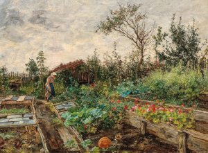 In the Farmhouse Garden by Bertha Von Tarnoczy Oil Painting
