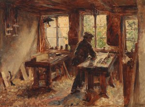 Fra snedkerens vaerksted by Bertha Wegmann Oil Painting