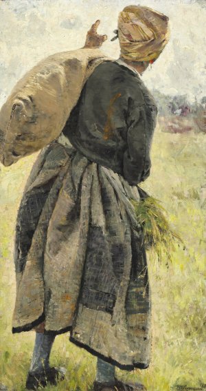 Kvinde med kartoffelsaek, ecouen, Frankrig by Bertha Wegmann Oil Painting