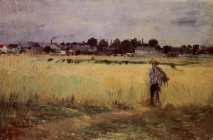 In the Wheat Fields at Gennevilliers by Berthe Morisot - Oil Painting Reproduction