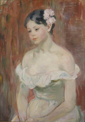 Jeune fille au decollete, la fleur aux cheveux by Berthe Morisot Oil Painting