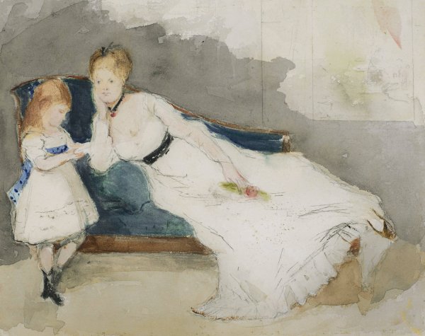 Mme Gobillard et sa fille Paule by Berthe Morisot - Hand-Painted Oil Painting Reproduction